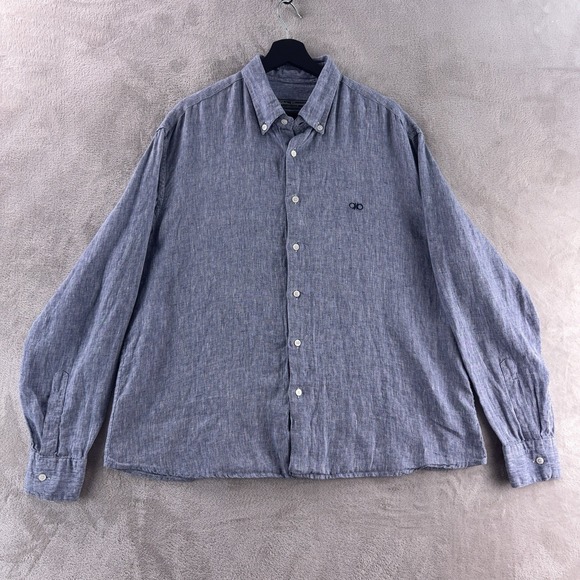 Salvatore Ferragamo Button Down Shirt Mens Size XXL Blue Linen Long Sleeve - Picture 2 of 8